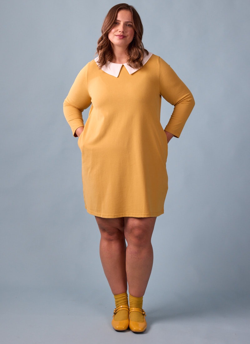 Suzy Contrast Collar Jersey Swing Dress - Mustard