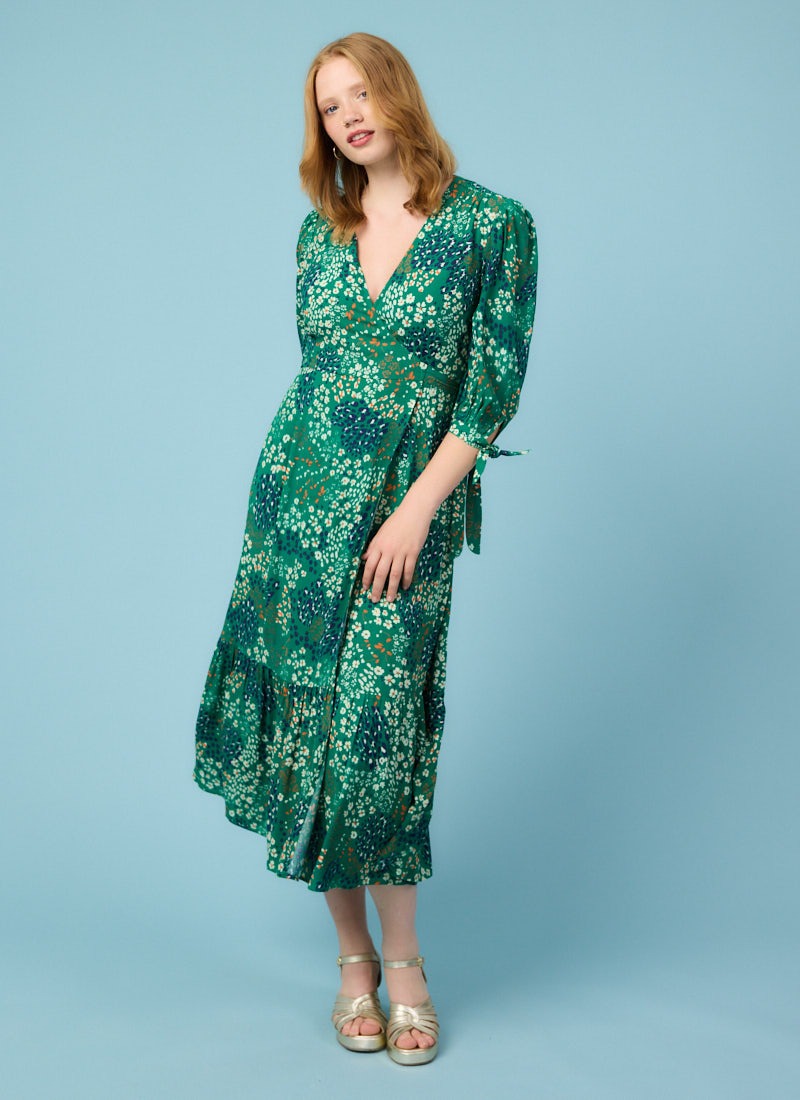 Dinah Abstract Floral Print Midi Wrap Dress