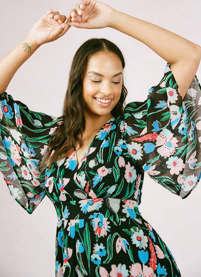 Celia Birtwell X Joanie - Queen of the Night Angel Sleeve Floral Print Maxi Dress