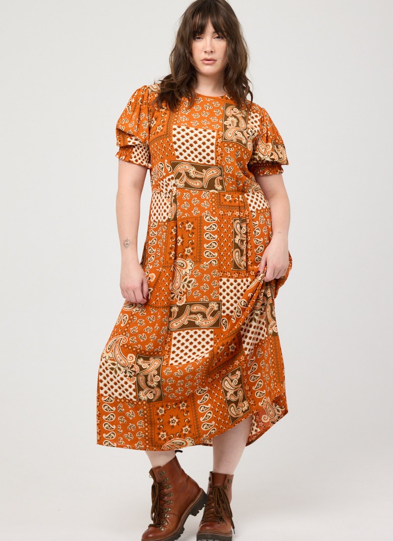 Flora Paisley Bandana Print Puff Sleeve Midaxi Dress