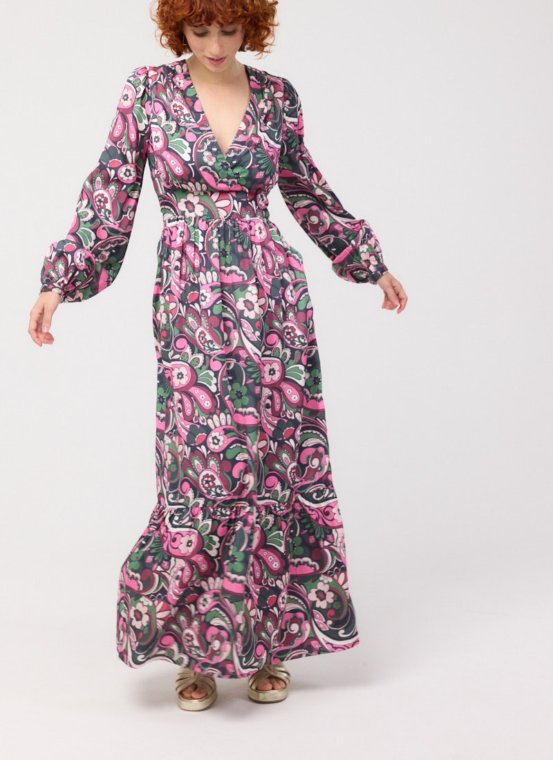 Bryana Floral Paisley Print Long Sleeve Midaxi Dress