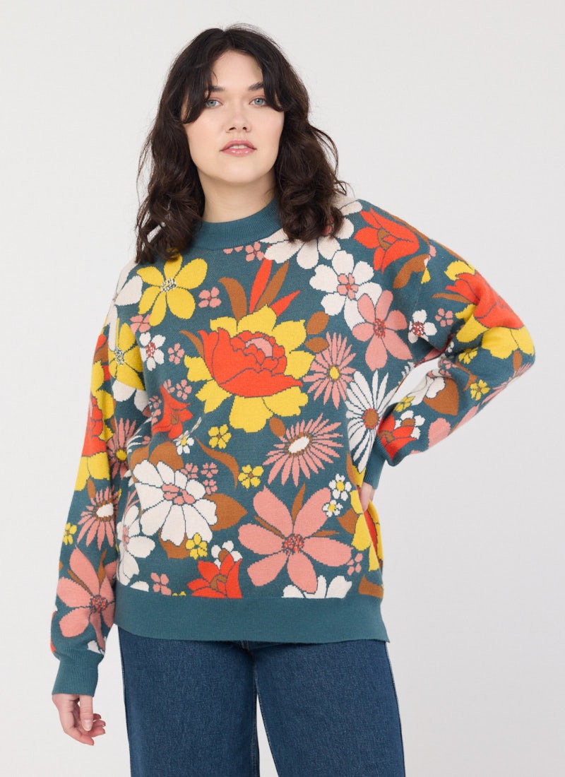 Jude Retro Floral Jacquard Oversized Knitted Jumper