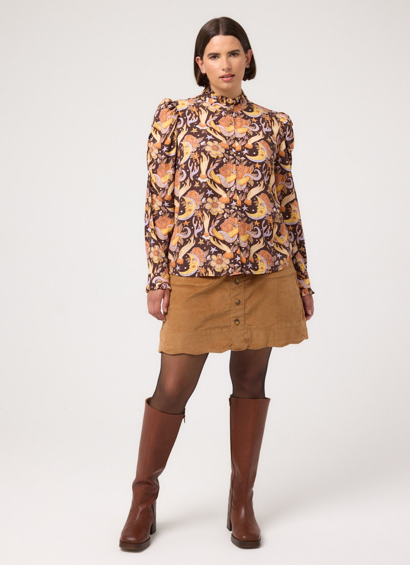 Elizabeth Mystical Moon Print High Neck Blouse