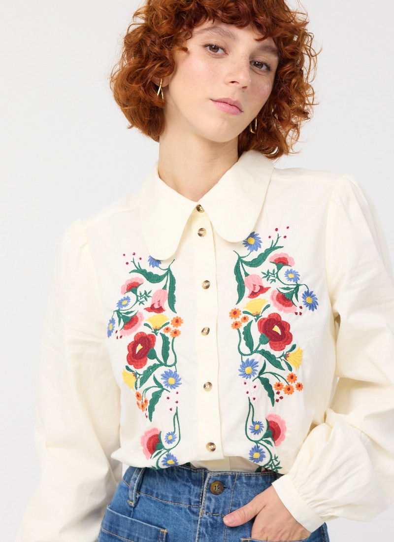 Nancy Vintage Floral Embroidered Blouse