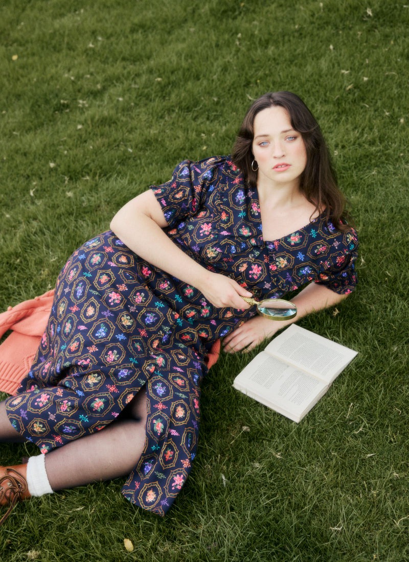 Constance Framed Floral Print Collared Midaxi Dress