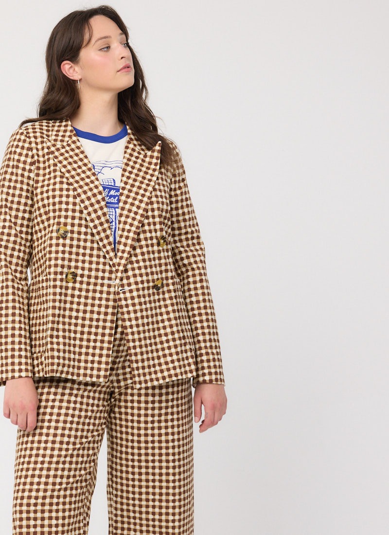 Richy Gingham Print Soft Tailored Blazer - Brown
