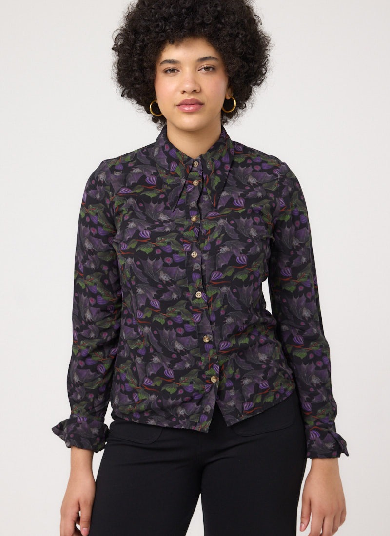 Velma Bat Print Dagger Collar Blouse