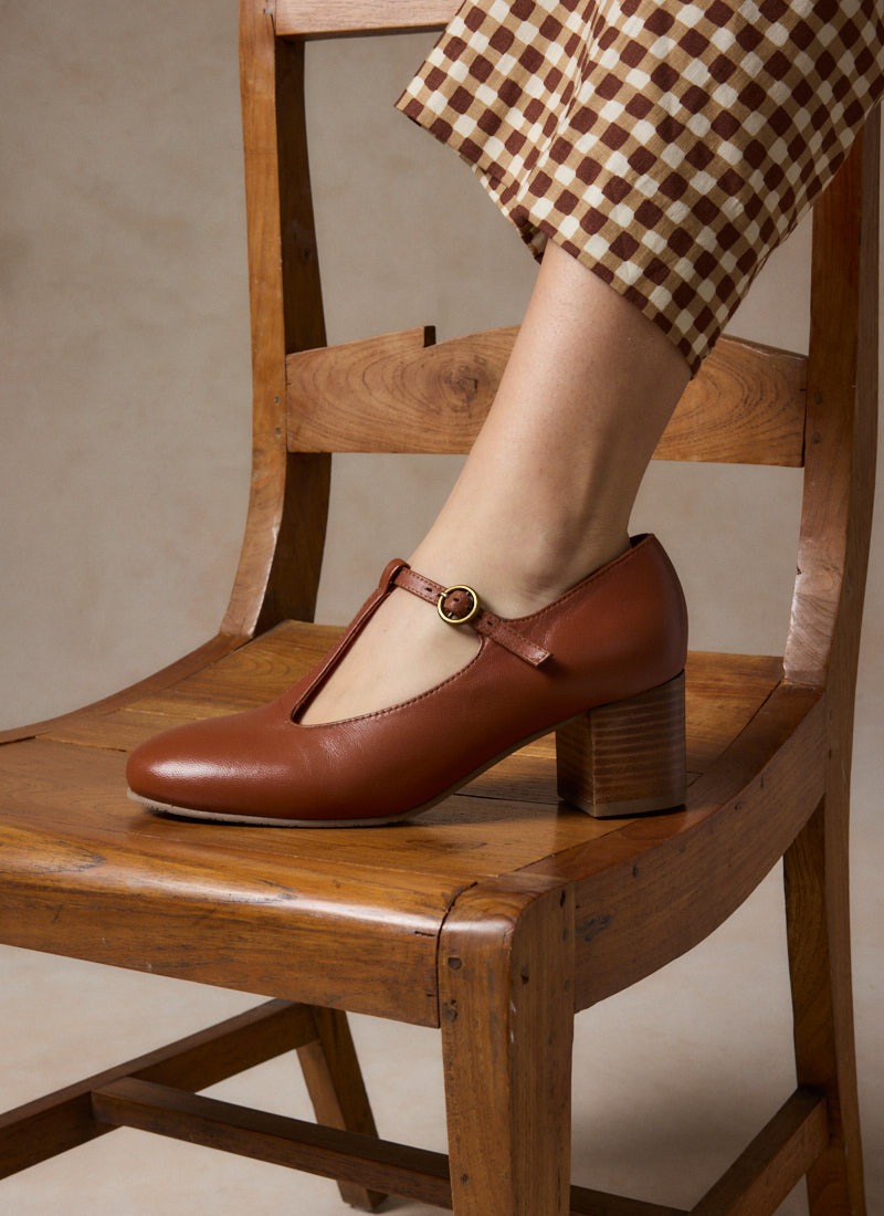 Lille Leather T-Bar Dolly Shoes - Brown