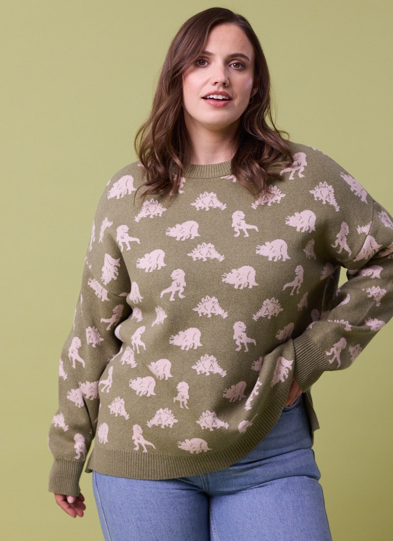 Sydney Dinosaur Intarsia Knit Oversized Jumper