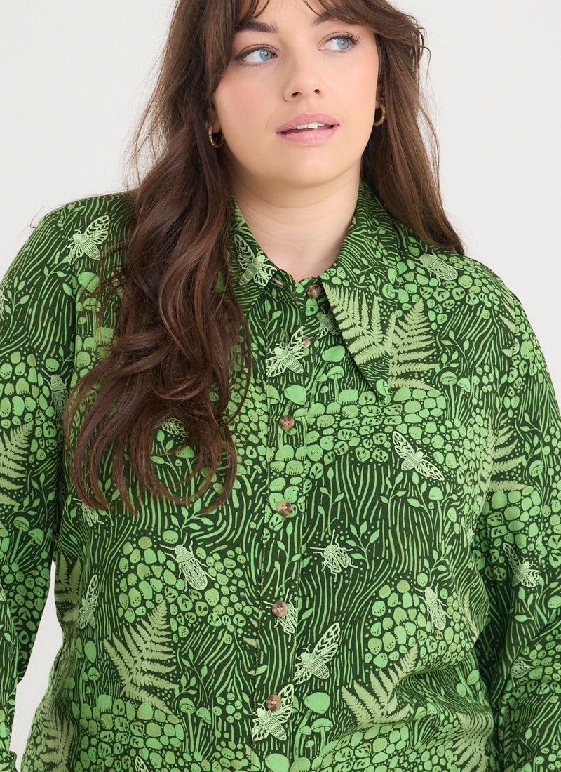 Velma Leafy Forest Print Dagger Collar Blouse