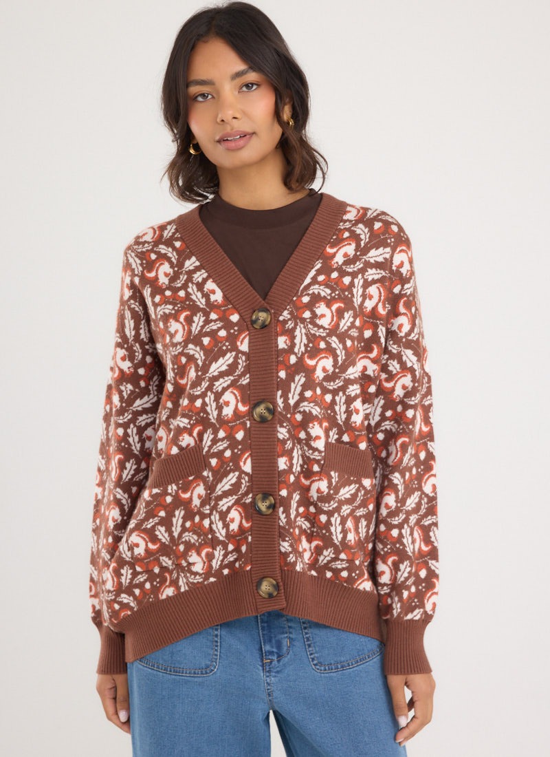 Oakley Autumnal Squirrel Jacquard Oversized Cardigan
