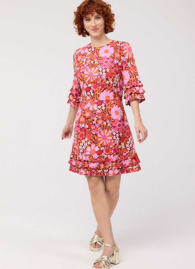 Katy Deckchair Floral Print Ruffle Sleeve Mini Dress