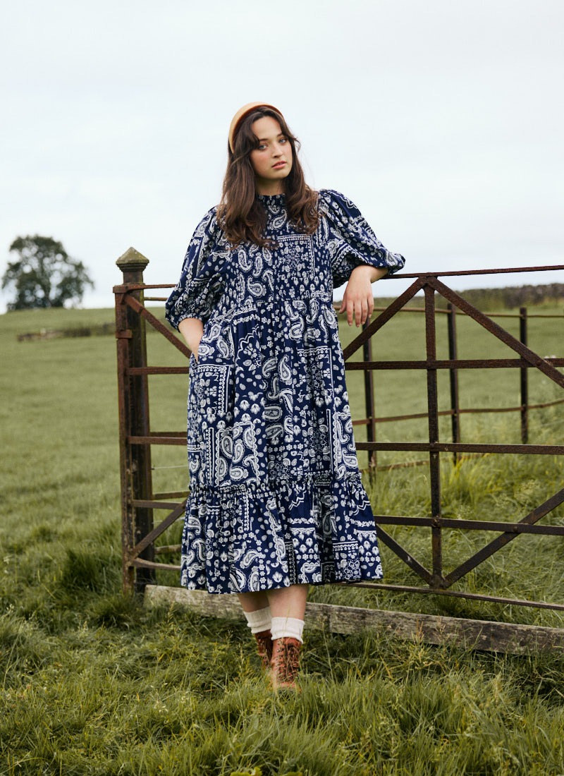 Priya Bandana Print Puff Sleeve Midi Dress