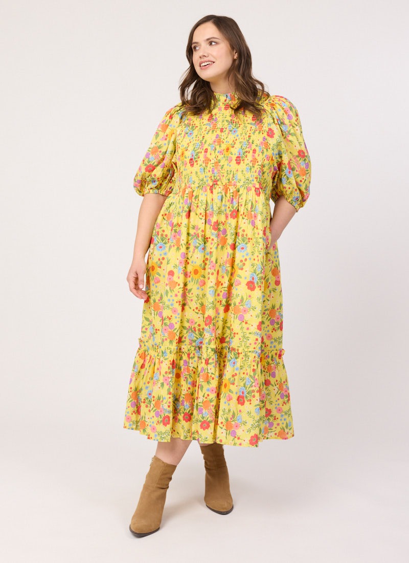 Priya Wildflower Print Puff Sleeve Midi Dress