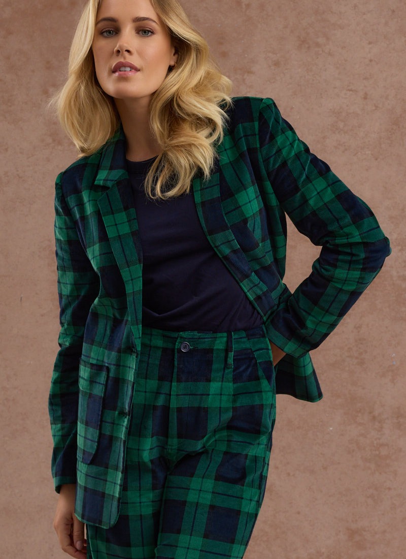Frank Check Print Corduroy Tailored Blazer