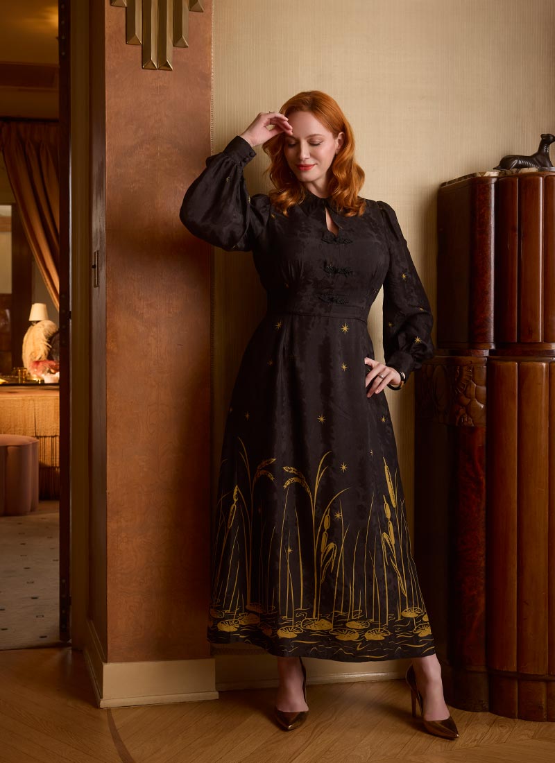 Christina Hendricks X Joanie - Bergamot Water Lily Border Print Midi Dress