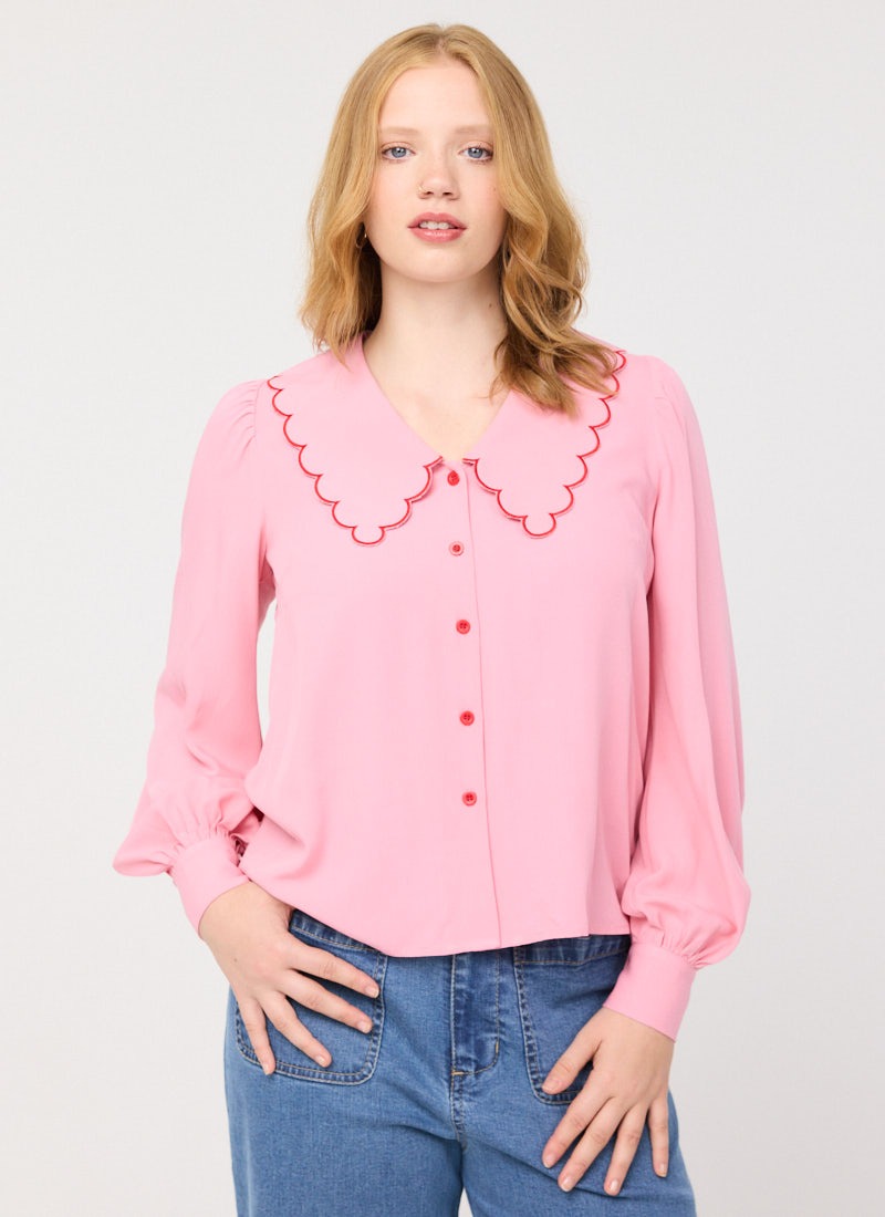 Marsha Scallop Collar Blouse - Pink