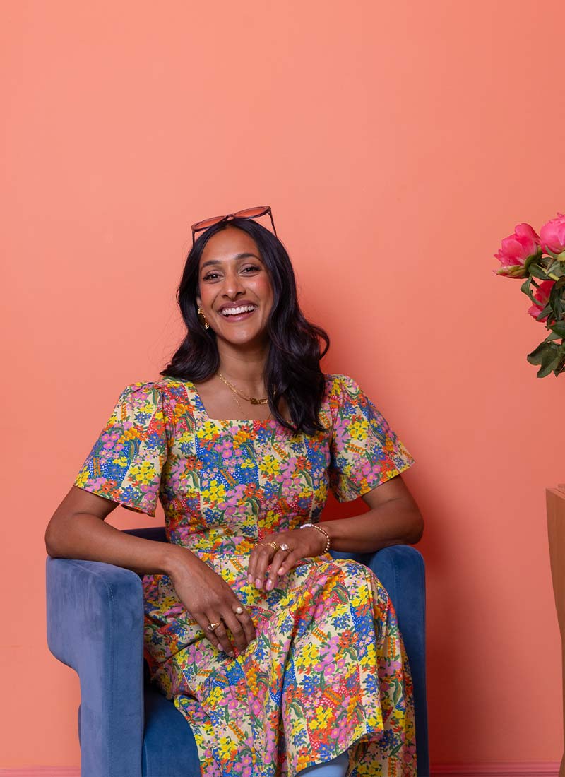 Zeena X Joanie - Georgia Patchwork Floral Print Square Neck Dress