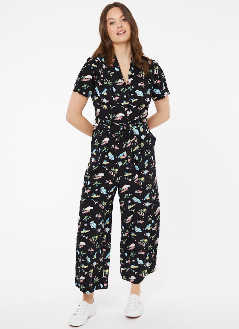 Dani ‘50s Resort Print Button-Down Jumpsuit
