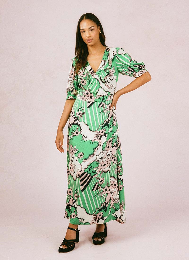 Celia Birtwell X Joanie - Peachy Pie Ruffle Collar Wrap Dress