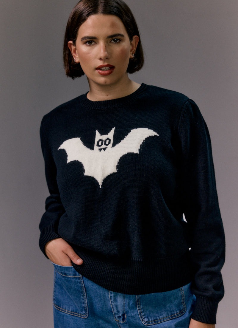 Sheila Bat Intarsia High Neck Knitted Jumper
