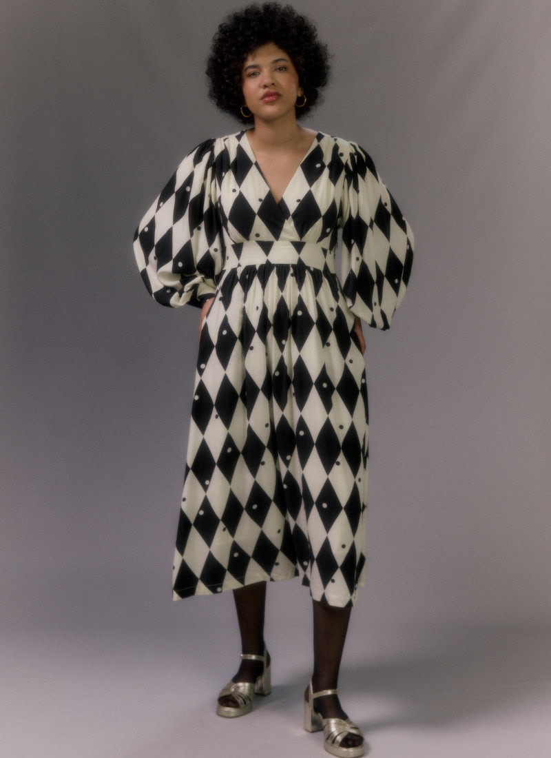 Tori Diamond Print Balloon Sleeve Midaxi Dress