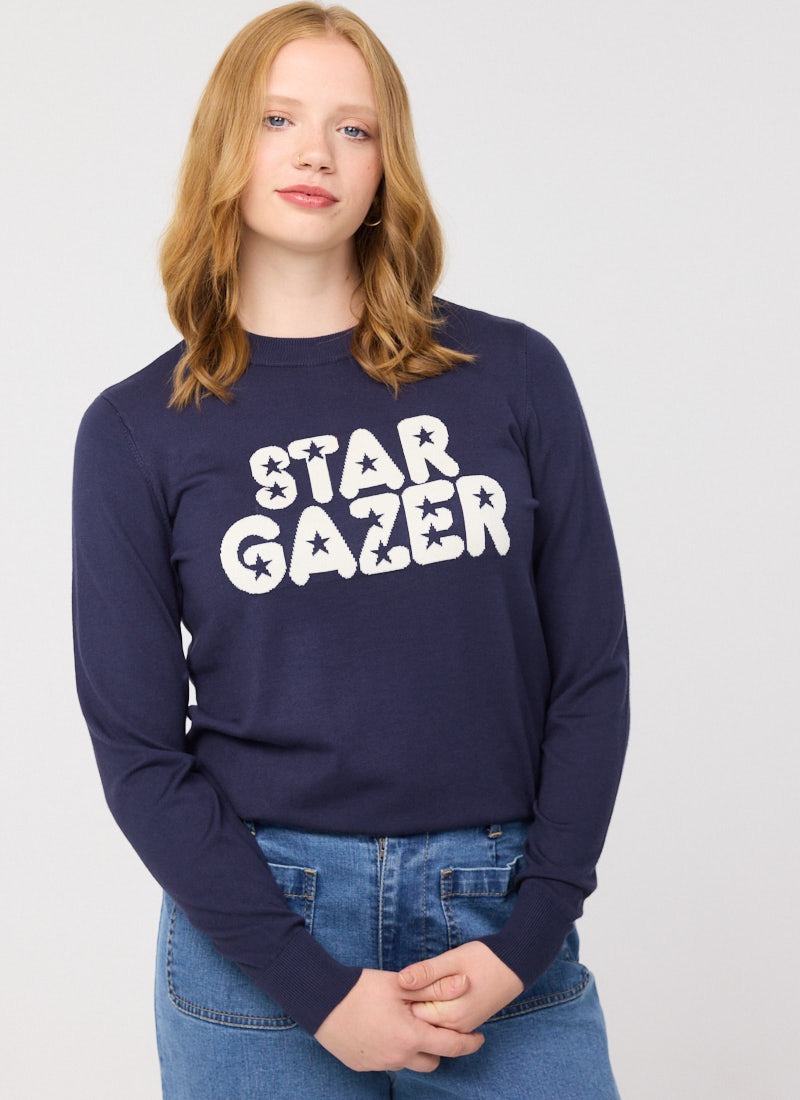 Aderin Star Gazer Intarsia Slogan Knit