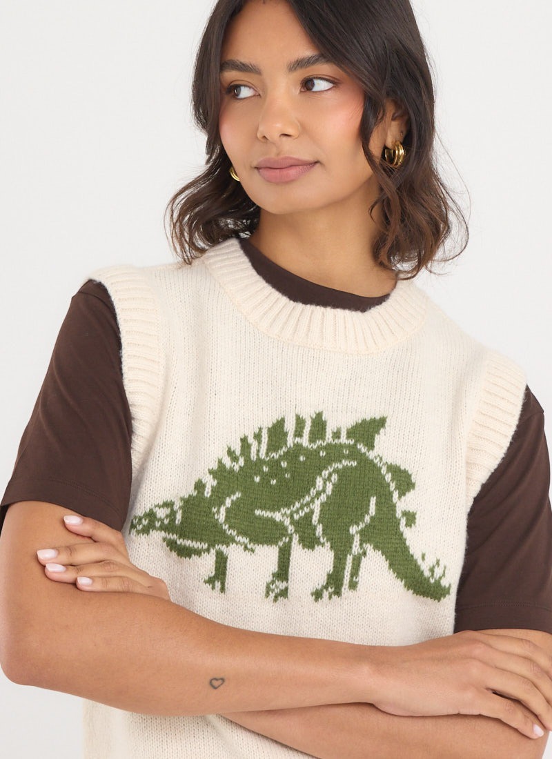 Tanya Dinosaur Intarsia High Neck Tank Top