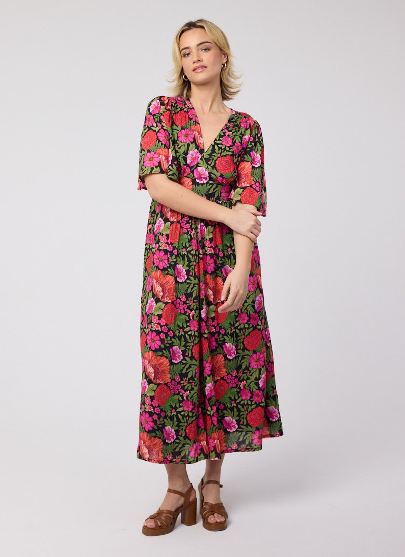 Desdemona Pink Floral Print Midi Dress