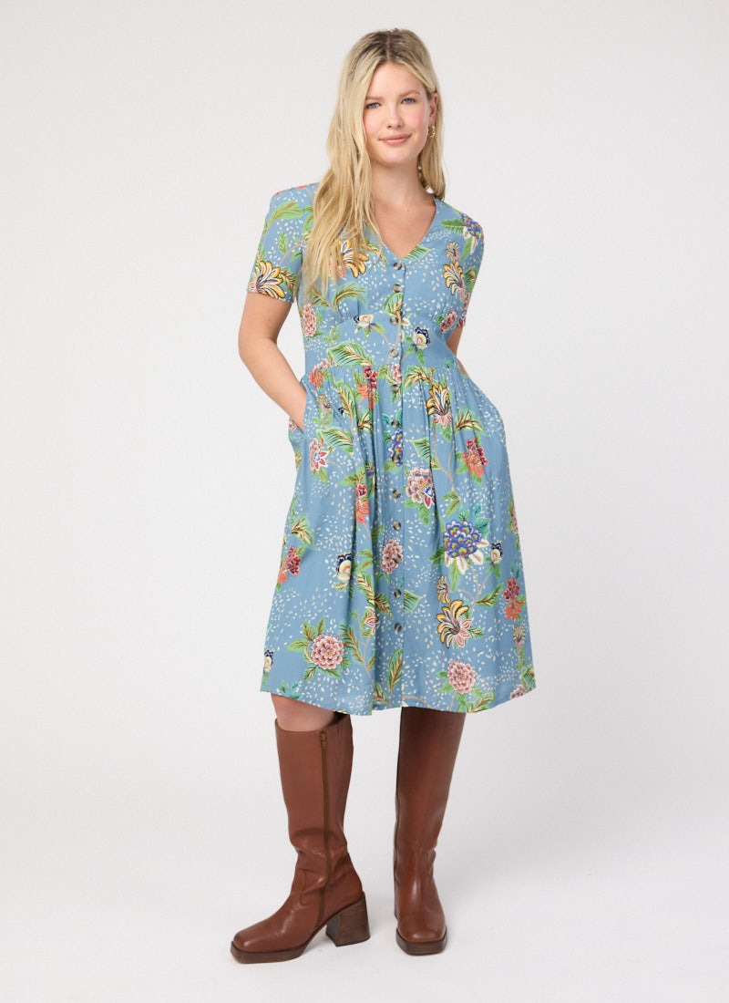 Natalie Chintz Floral Print Button Down Tea Dress