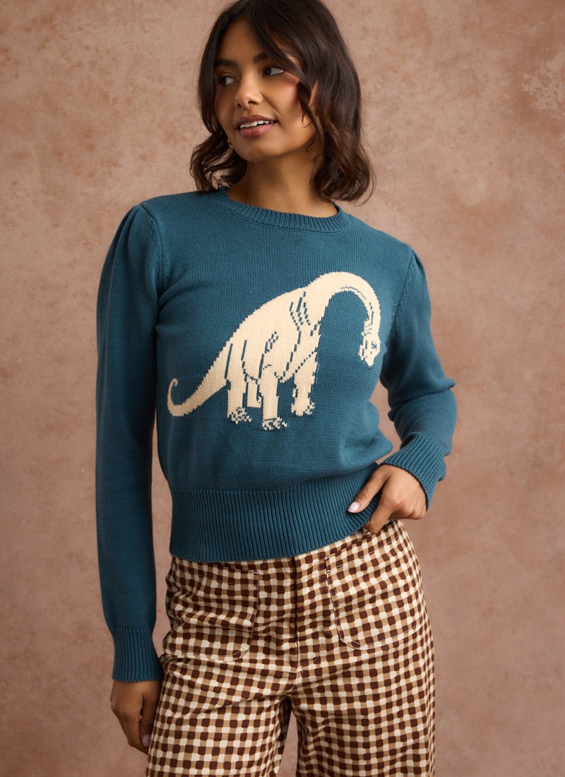 Barney Dinosaur Intarsia High Neck Knitted Jumper