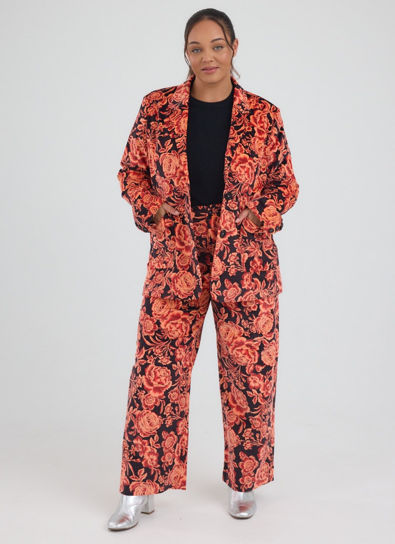 Frank Blooming Floral Print Corduroy Tailored Blazer