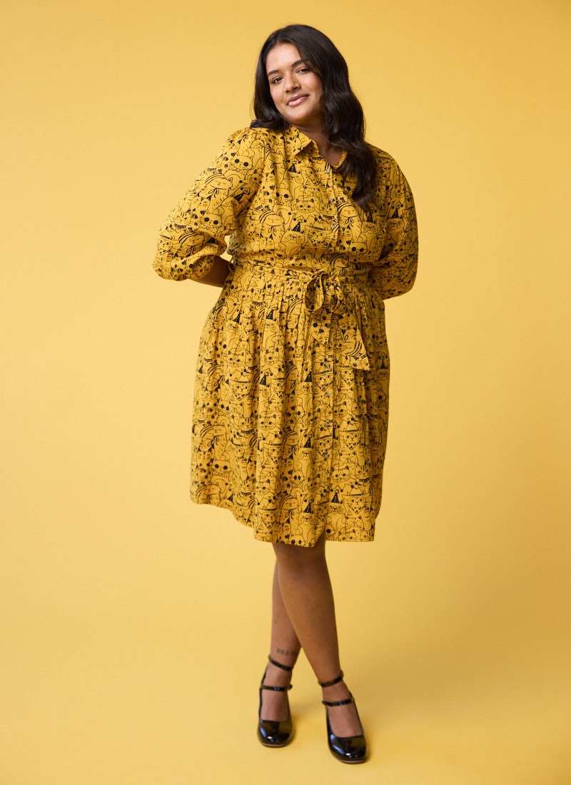 Andi Cat Print Shirt Dress