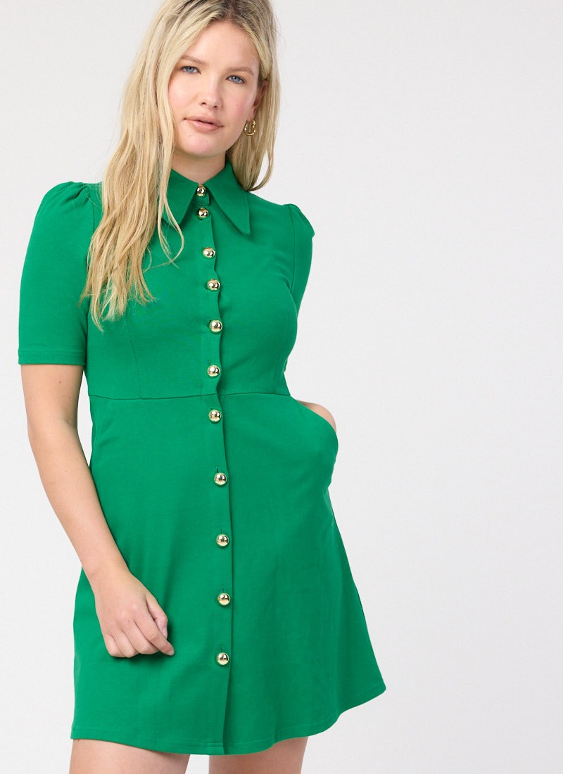 Colton Jersey Shirt Dress - Green