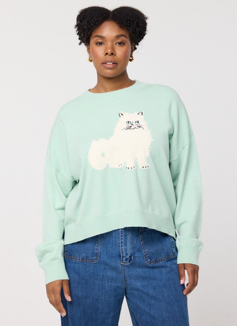 Berlioz Fluffy Cat Intarsia Embroidered Knitted Jumper