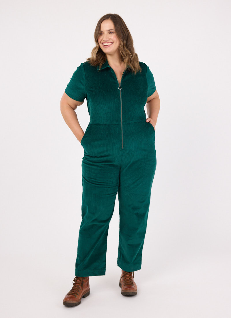 Robin Short Sleeve Corduroy Boilersuit - Green
