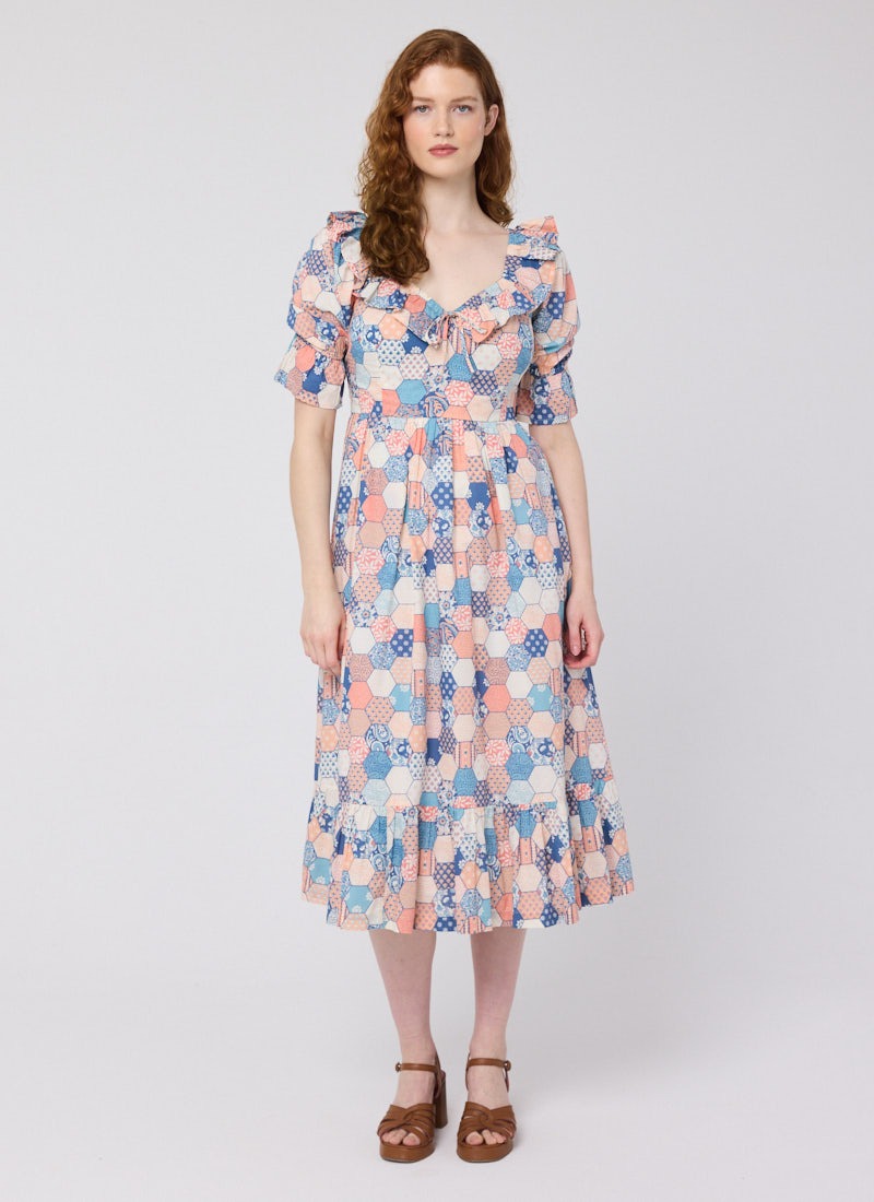 Serenity Patchwork Print Prairie Dress