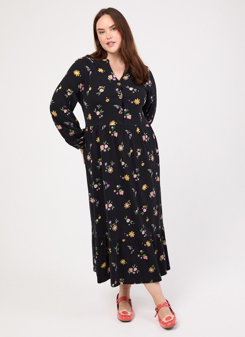Heath Ditsy Floral Print Jersey Midi Dress
