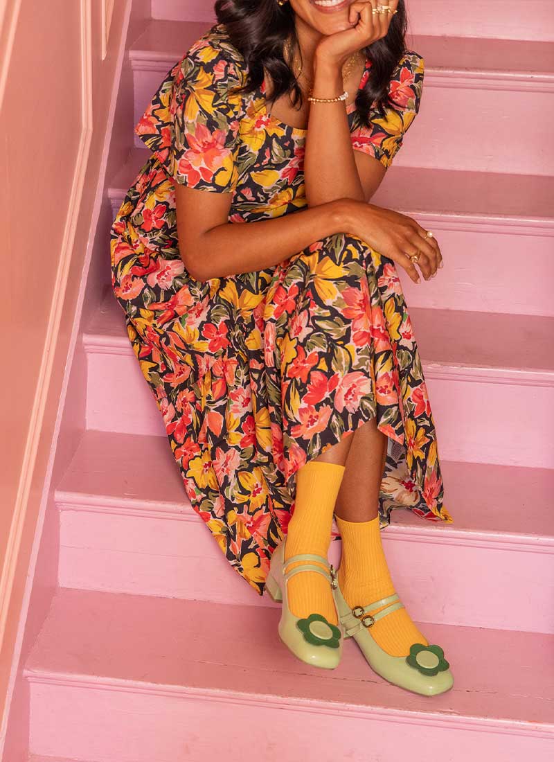 Zeena X Joanie - Georgia Painterly Floral Print Square Neck Dress