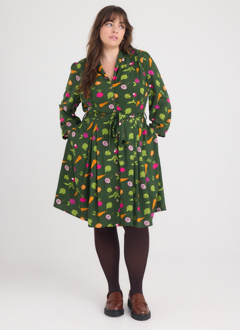 Barbara Vegetable Print Button-Through Dress