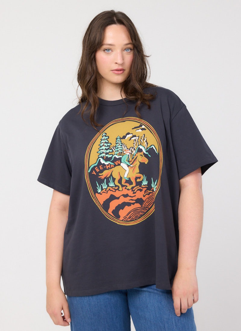 Bronco Cowboy Outlaw Print Boxy Fit Graphic Tee
