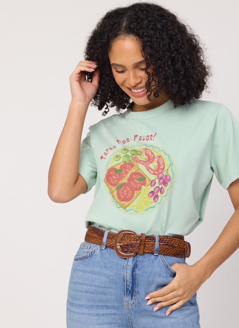 Gambas Tapas Por Favor Boxy Fit Graphic Tee