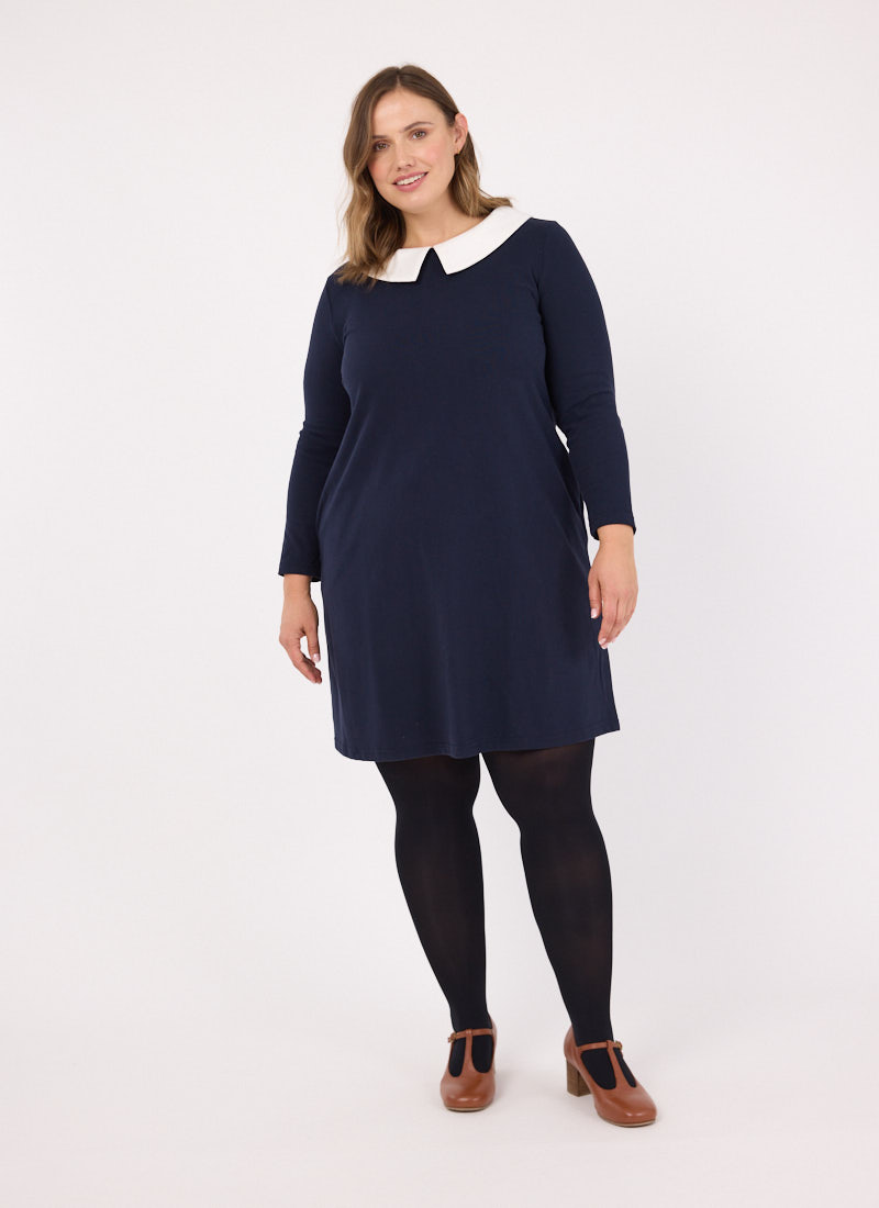 Suzy Contrast Collar Jersey Swing Dress - Navy