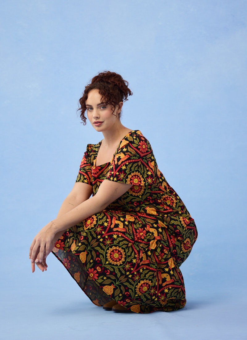 Georgia Sunset Floral Print Square Neck Dress