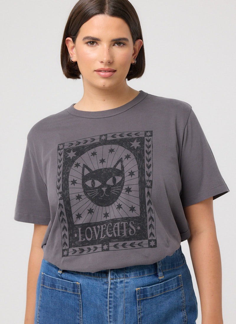 Meg Lovecats Black Cat Graphic Slogan Tee