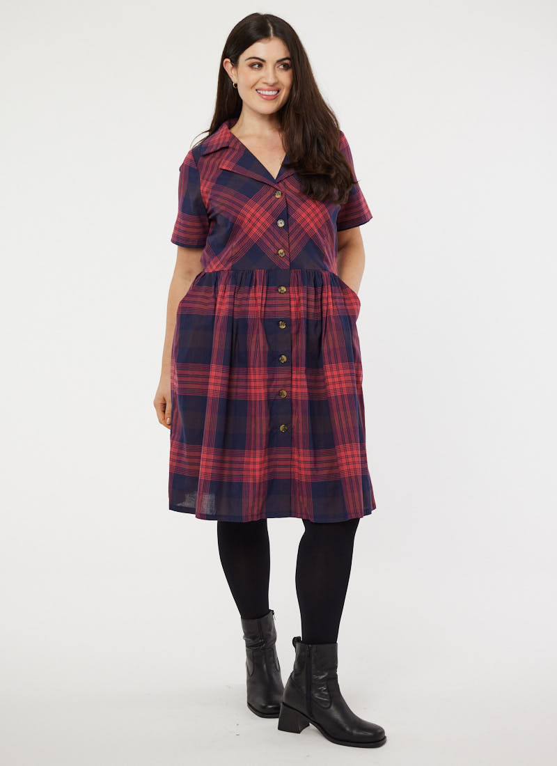 Pepita Check Shirt Dress - Red