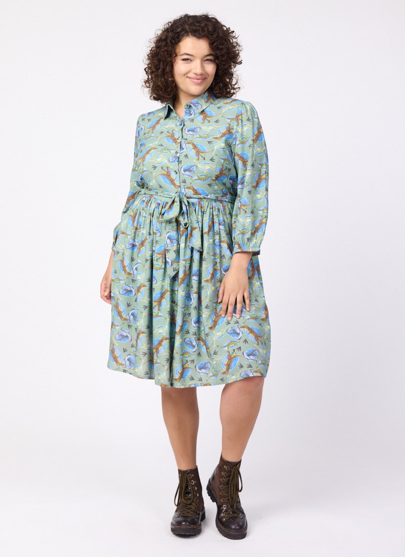 Andi Illustrated Dinosaur Print Shirt Dress
