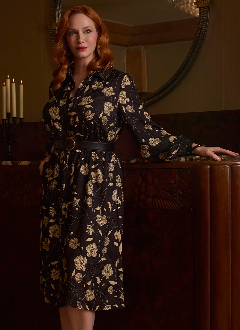Christina Hendricks X Joanie - Orange Blossom Poppy Print Midi Shirt Dress