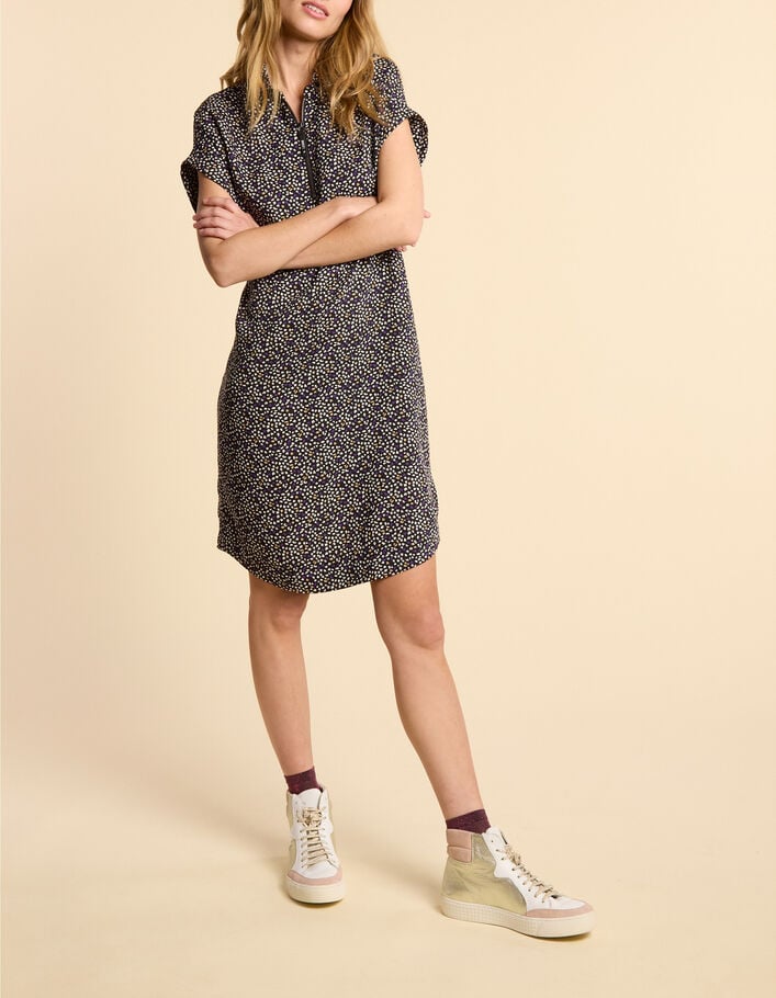 Robe noire imprim&eacute; micro l&eacute;o-floral I.Code