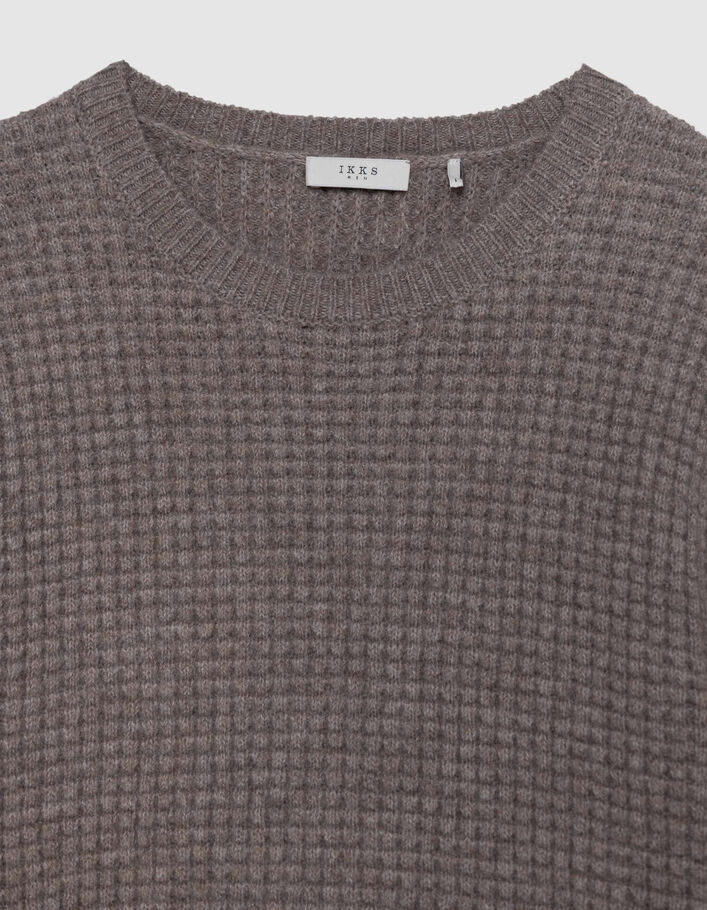 Pull beige tricot relief col rond Homme